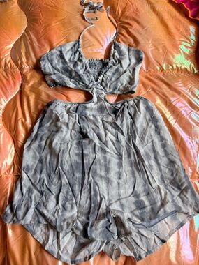 mahina Gray Cutout Halter Romper